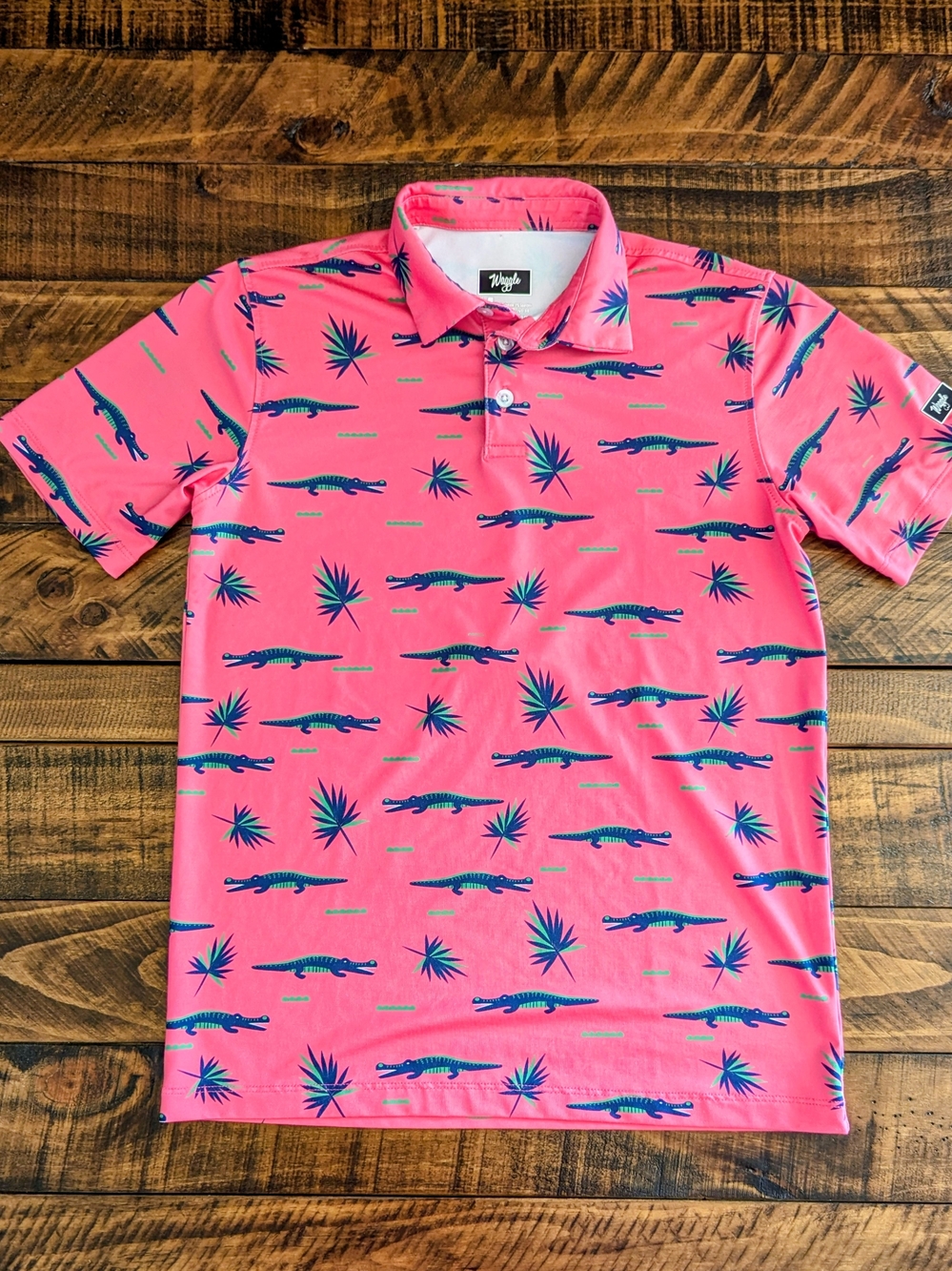 Waggle Crocodile Rooster Golf Performance Polo Moisture Wicking Boys Size Medium